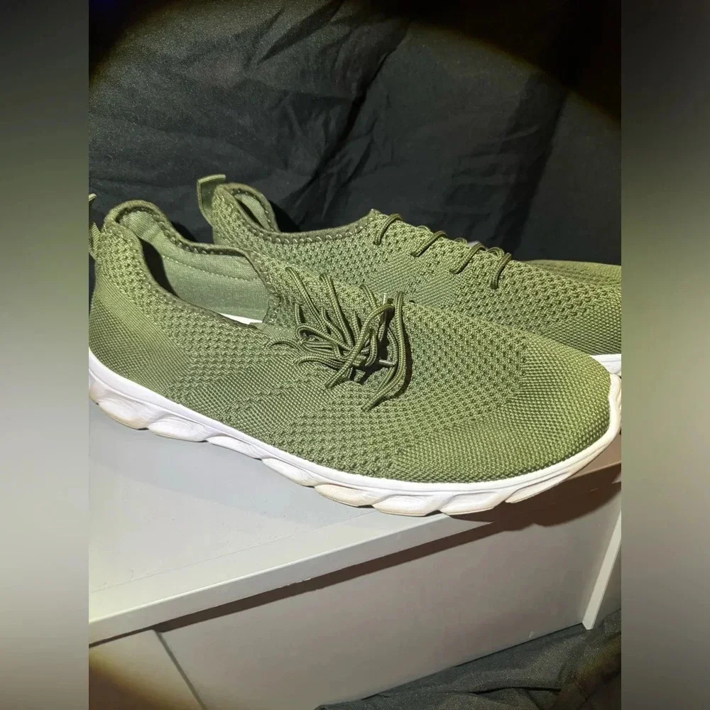 Khaki green trainers with white laces #outdooradventures